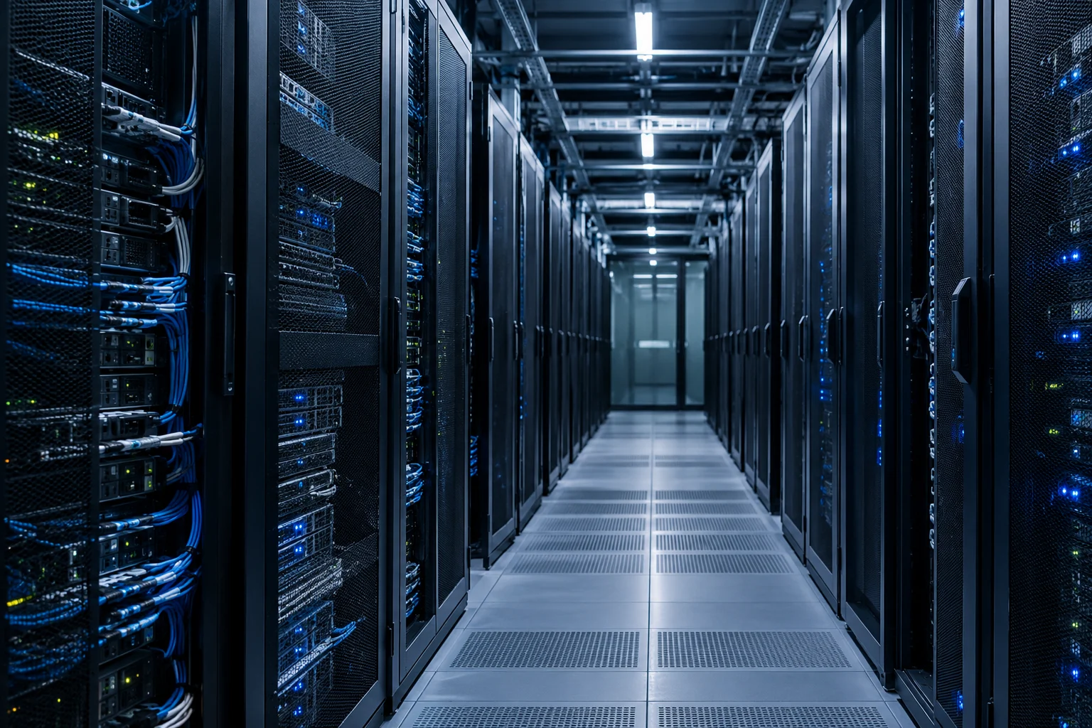 Server room with rows of racks